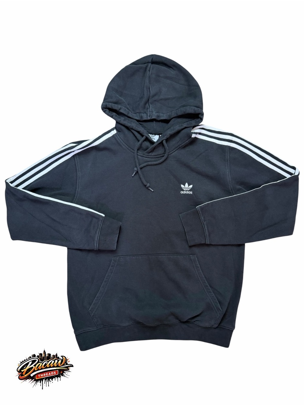 adidas Originals Trifoil 3-Stripes Pullover Hoodie Men's M Black Pockets